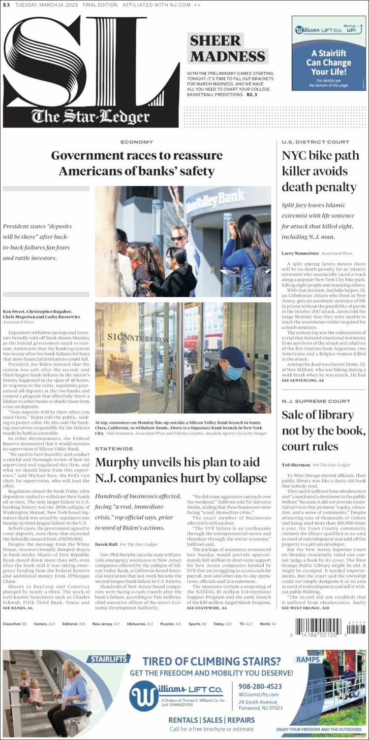 Portada de Star-Ledger (USA)