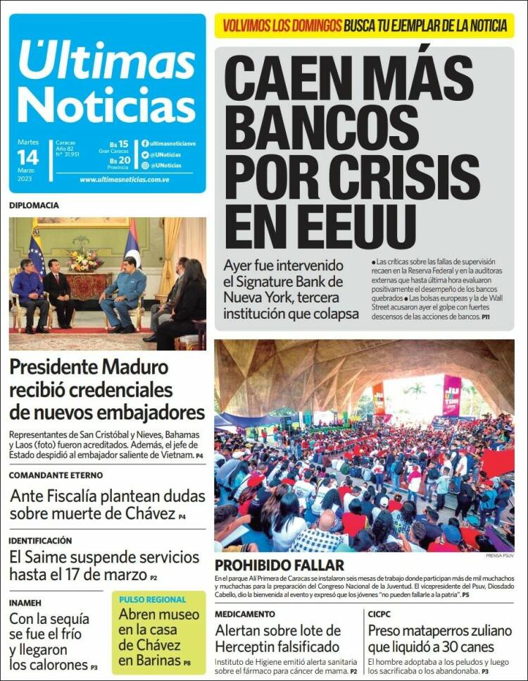 Portada de Últimas Noticias (Venezuela)