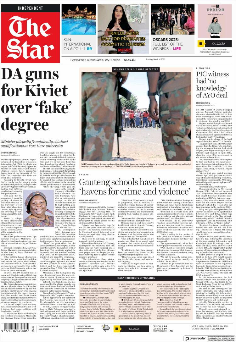 Portada de The Star (Sud&aacute;frica)