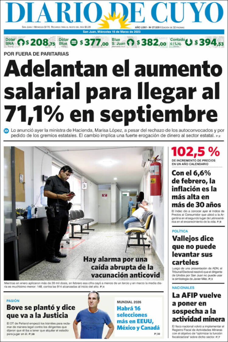 Portada de Diario de Cuyo (Argentina)