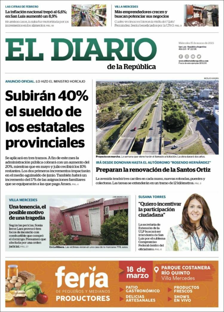 Portada de Diario de la República (Argentina)