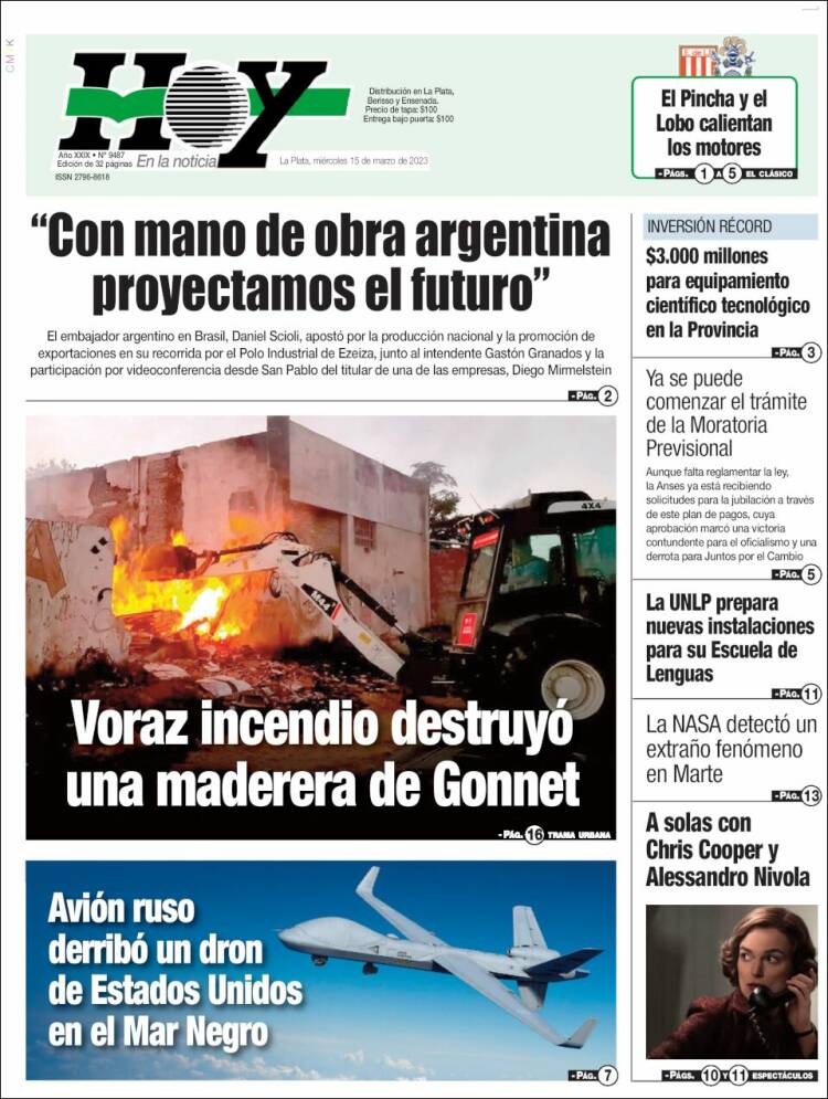 Portada de Diario Hoy (Argentina)
