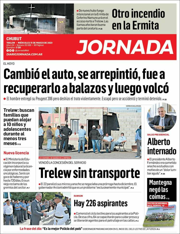 Portada de Diario Jornada en la Patagonia (Argentina)