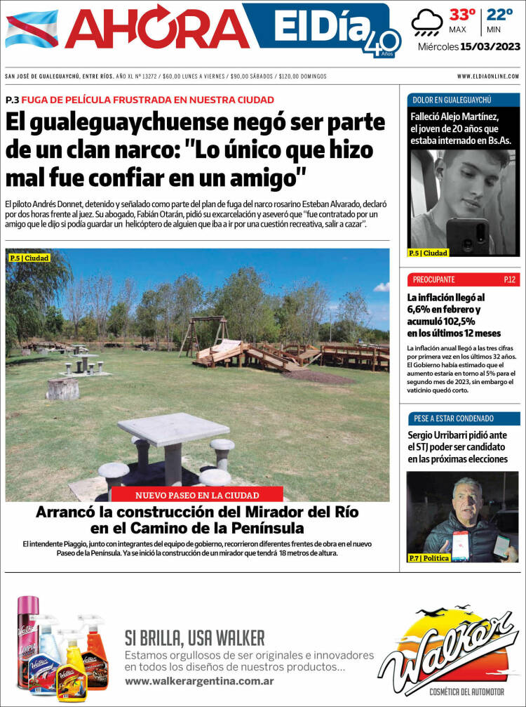 Portada de El Día de Gualeguaychú (Argentina)