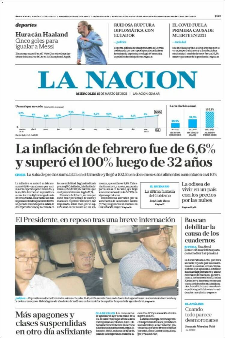 Portada de La Nación (Argentina)