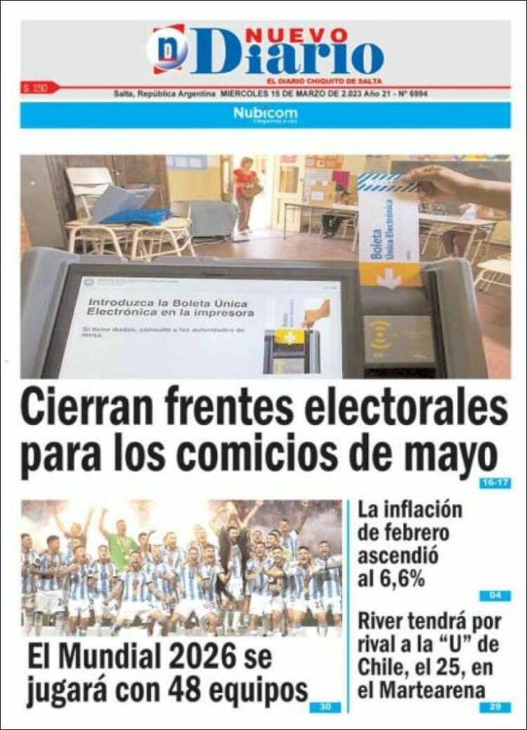 Portada de Nuevo Diario de Salta (Argentina)