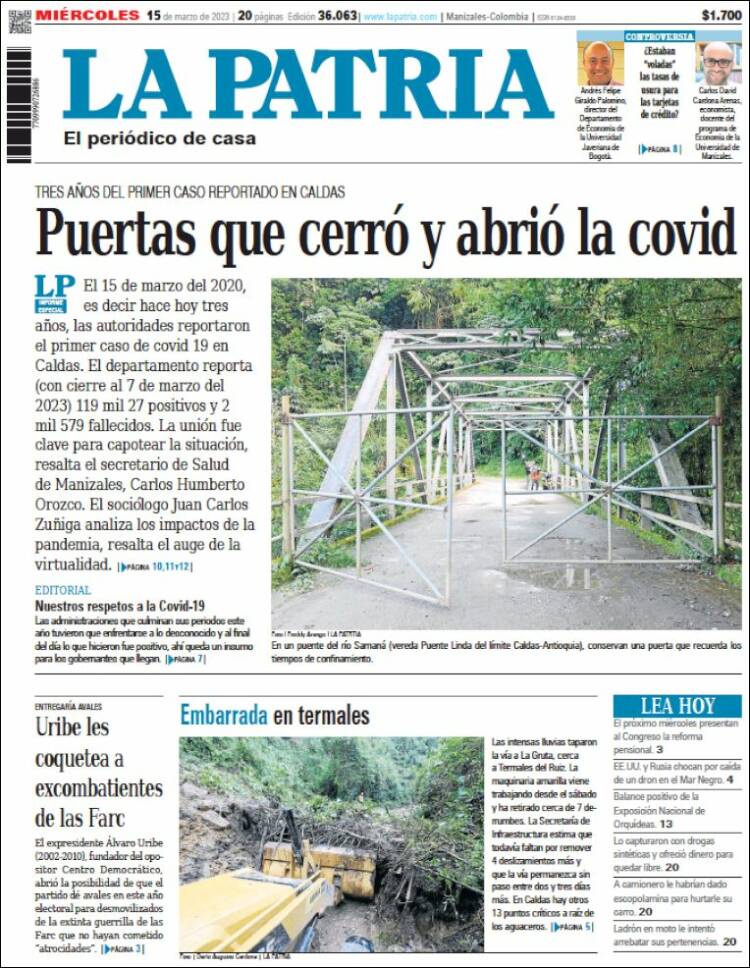 Portada de La Patria (Colombia)