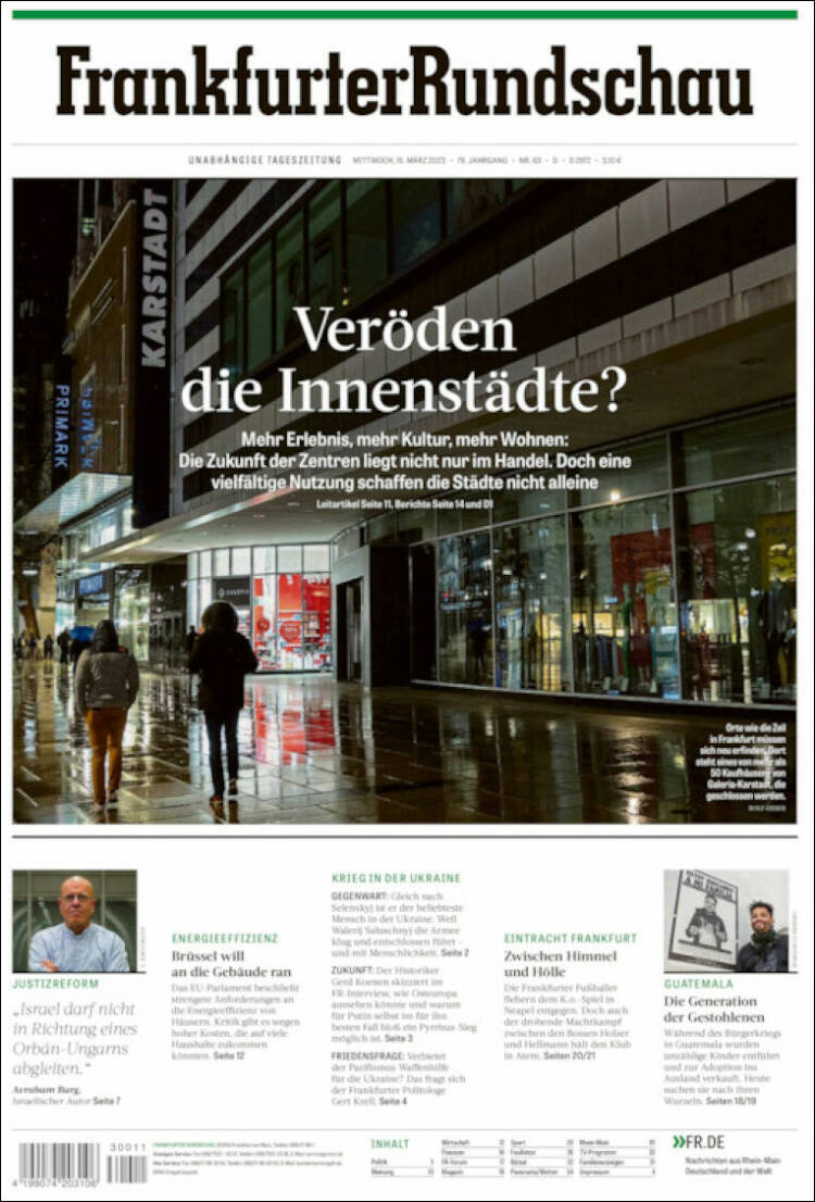 Portada de Frankfurter Rundschau (Allemagne)