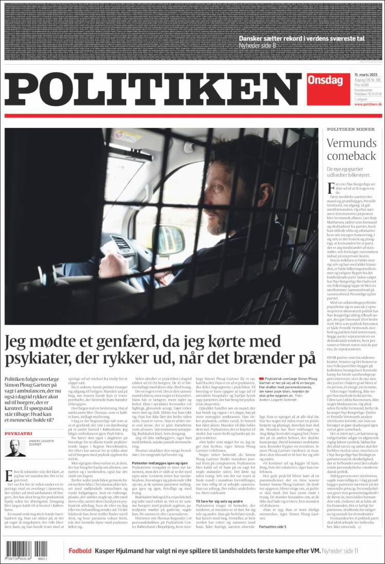 Portada de Politiken (Danemark)