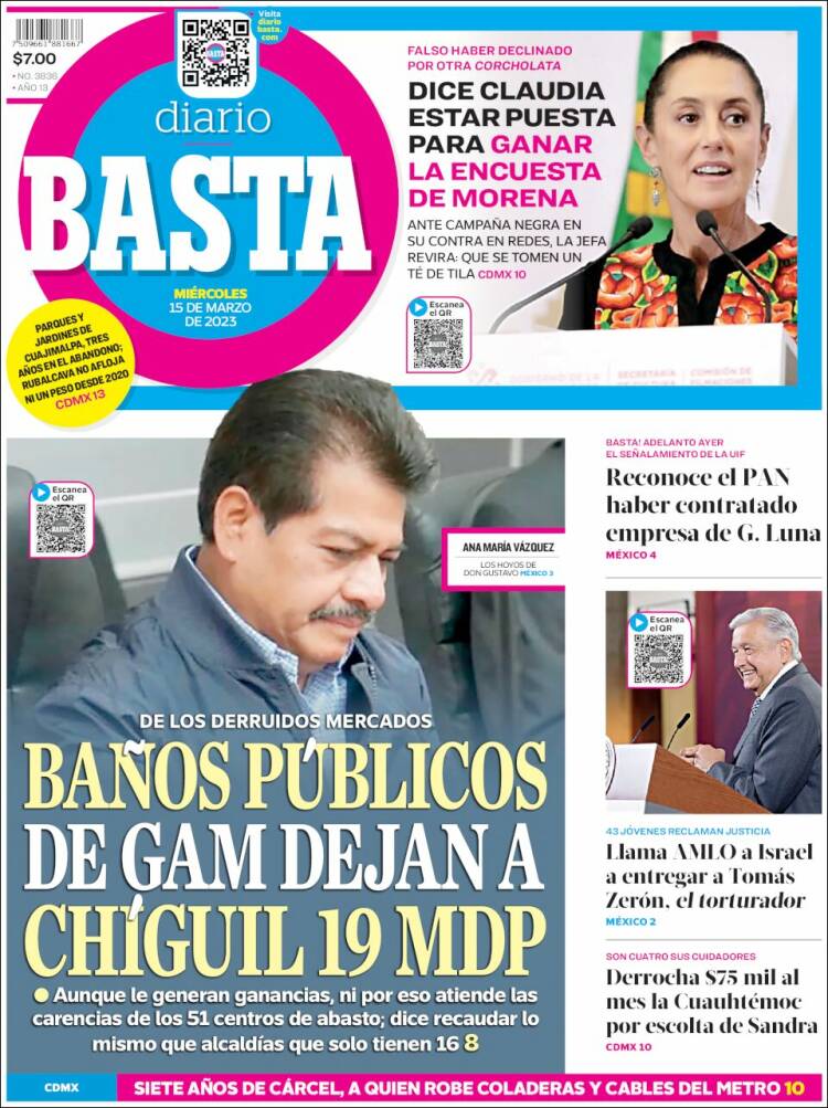 Portada de Diario Basta (Mexique)