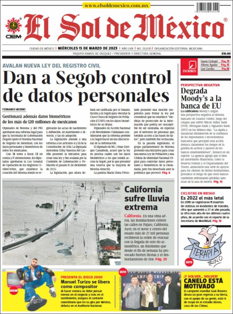 Portada de El Sol de México (Mexique)