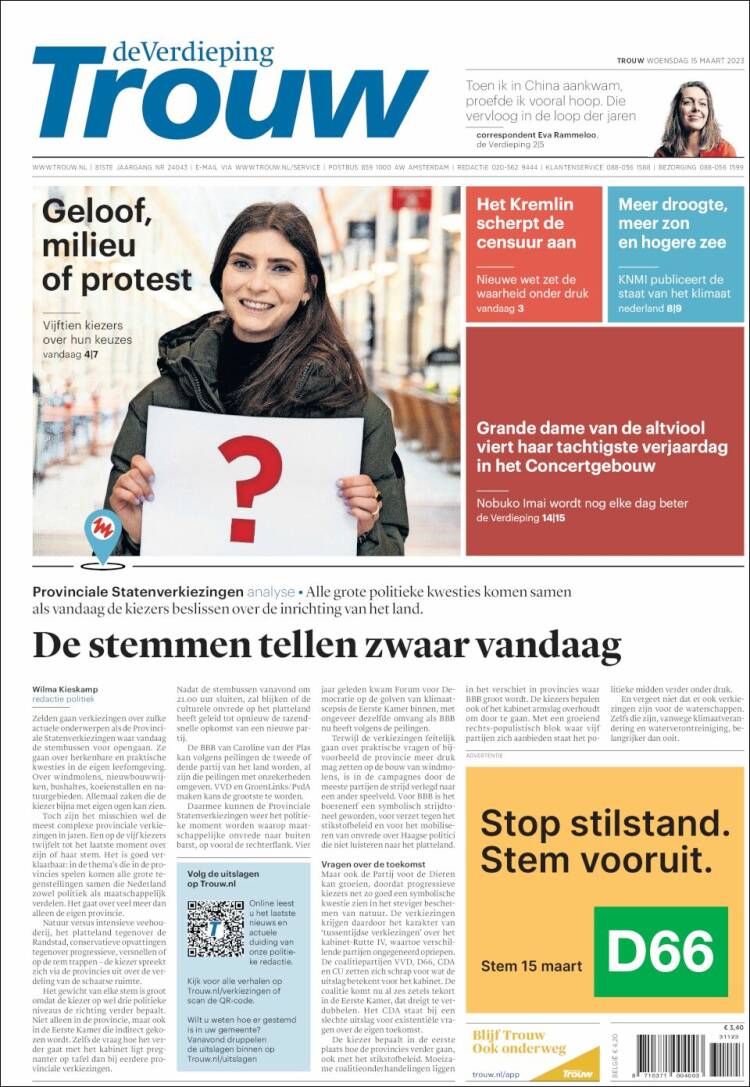 Portada de Trouw (Pays-Bas)
