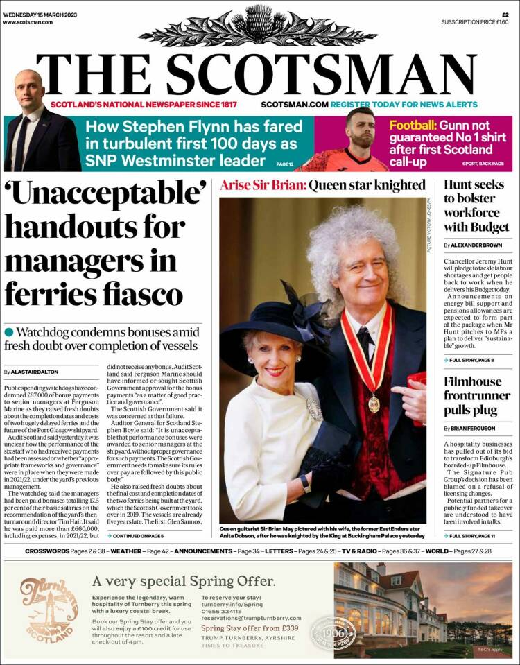 Portada de The Scotsman (Reino Unido)