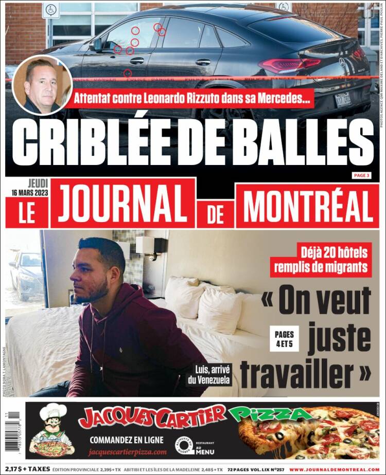 Portada de Le Journal de Montréal (Canada)