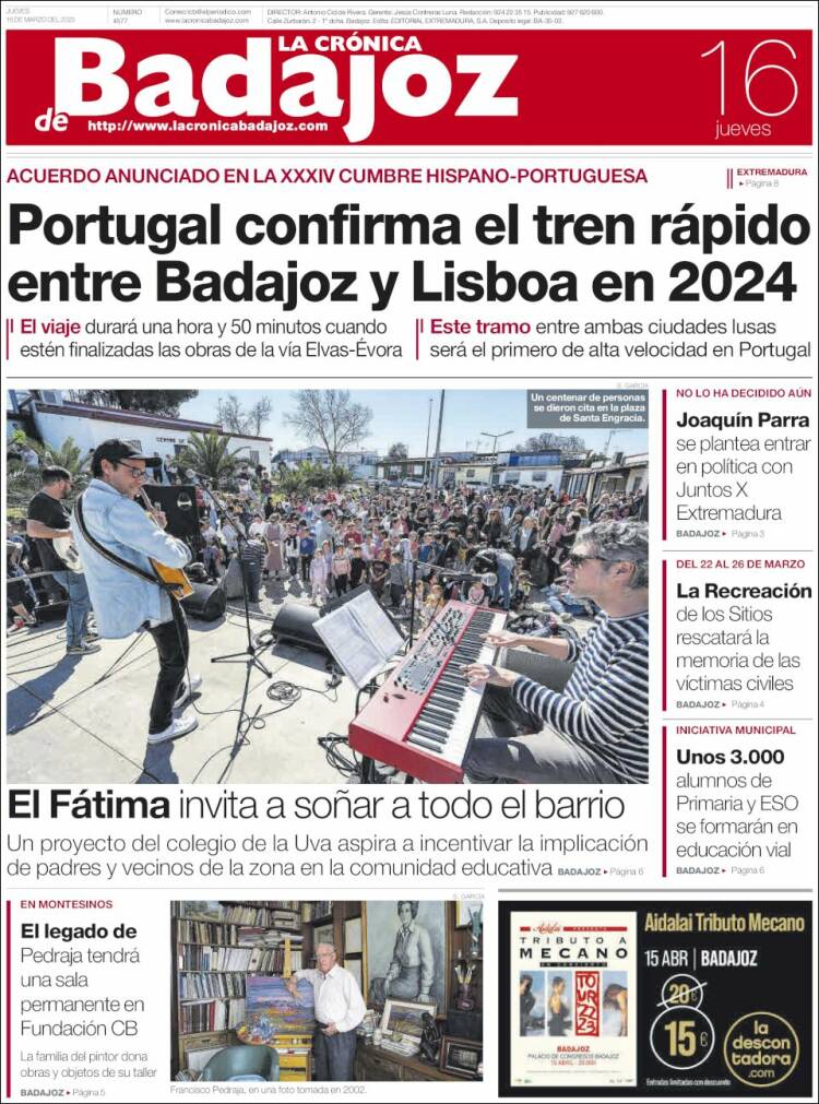 Portada de La Crónica de Badajoz (España)