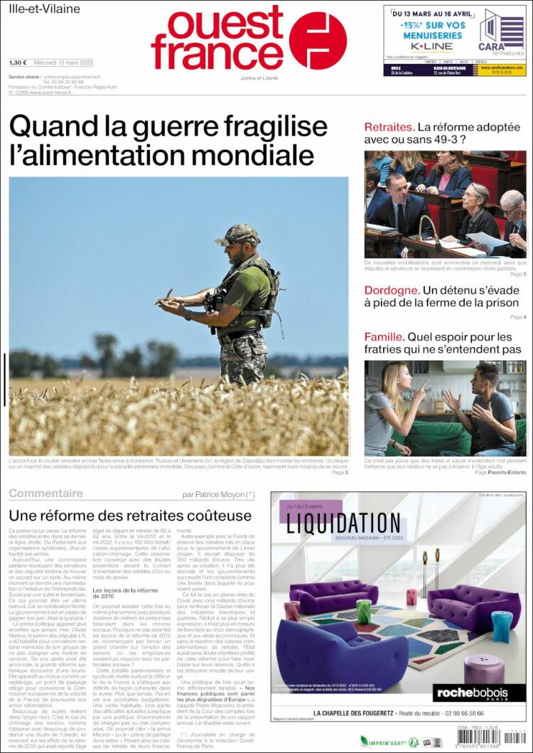 Portada de Ouest France (Francia)