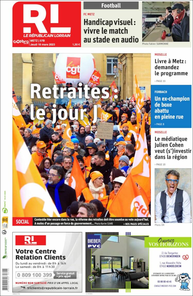 Portada de Le Republicain Lorrain (Francia)