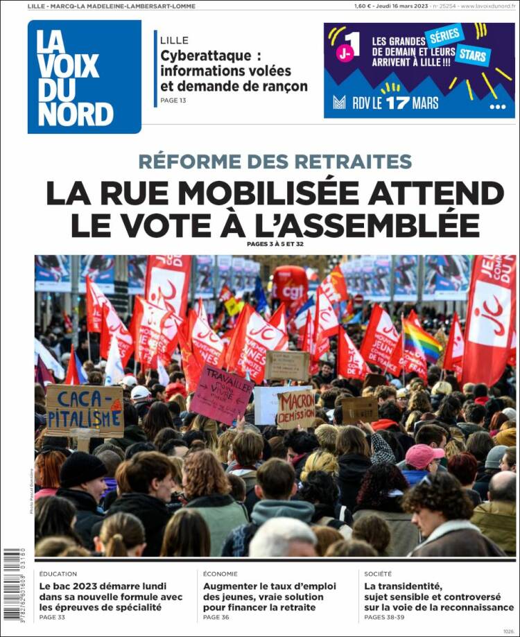 Portada de La Voix du Nord (France)