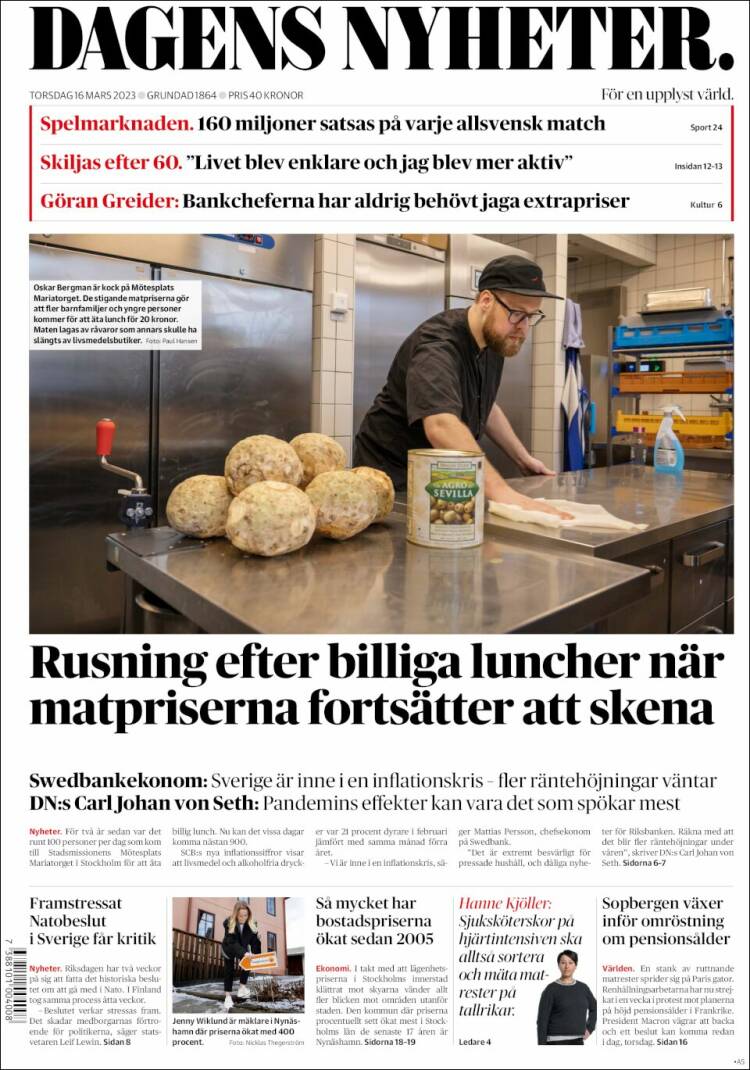 Portada de Dagens Nyheter (Suecia)