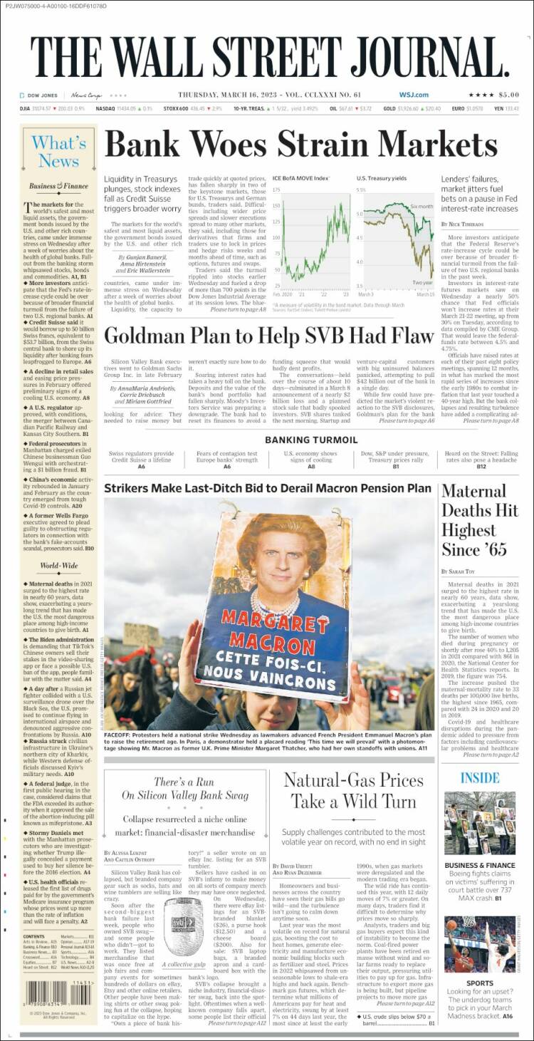 Portada de Wall Street Journal (USA)