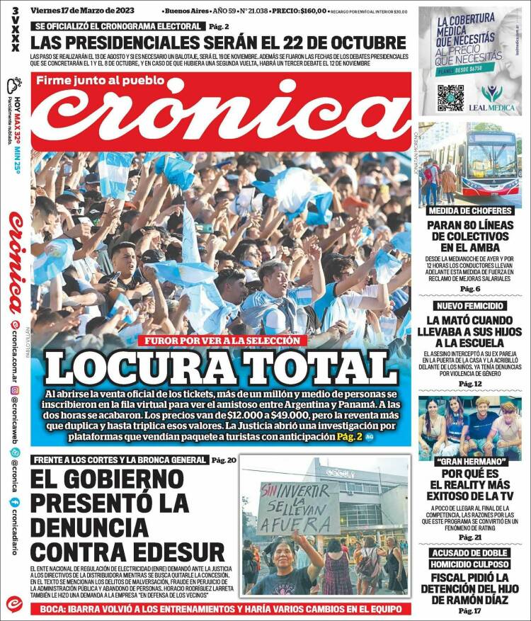 Portada de Crónica (Argentina)