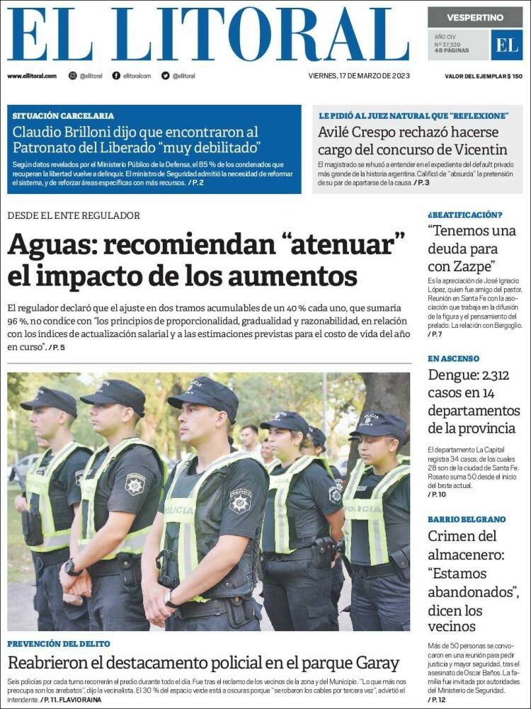Portada de Diario El Litoral (Argentina)