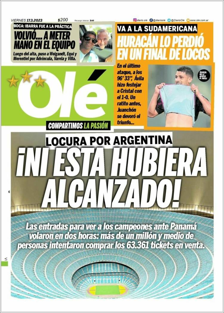 Portada de Olé (Argentina)