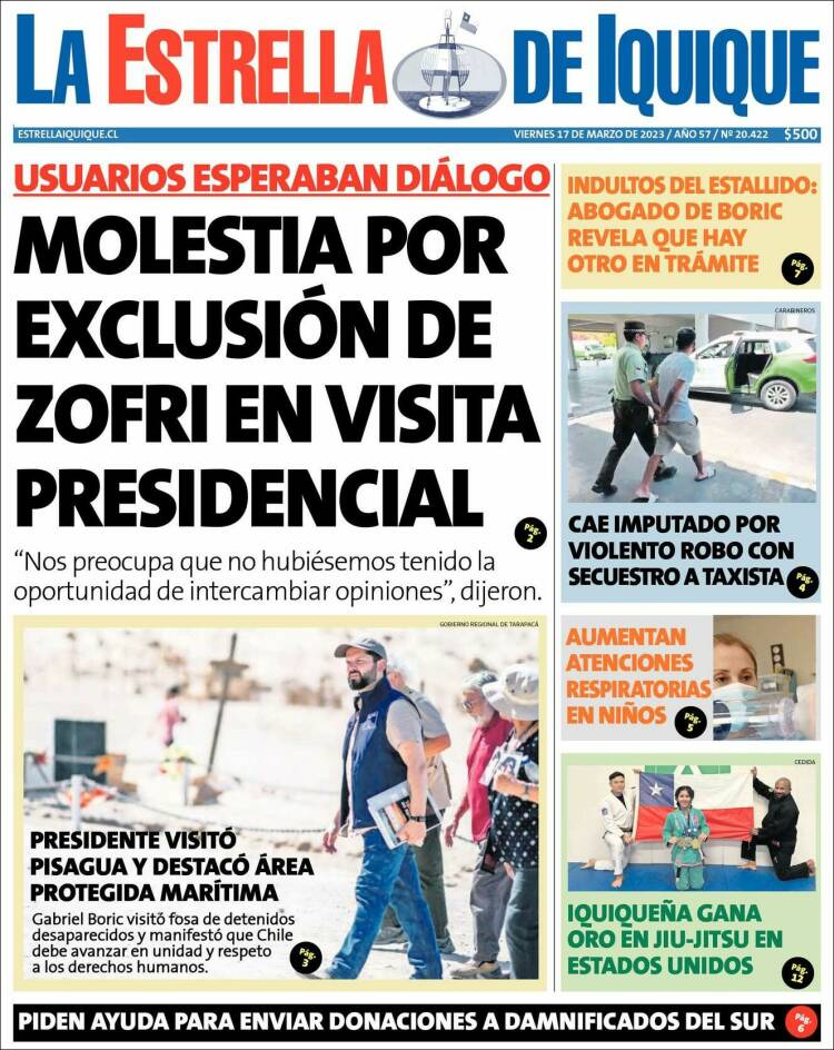 Portada de La Estrella de Iquique (Chile)