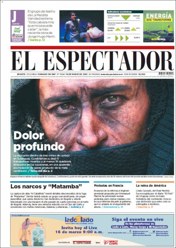 Portada de El Espectador (Colombia)
