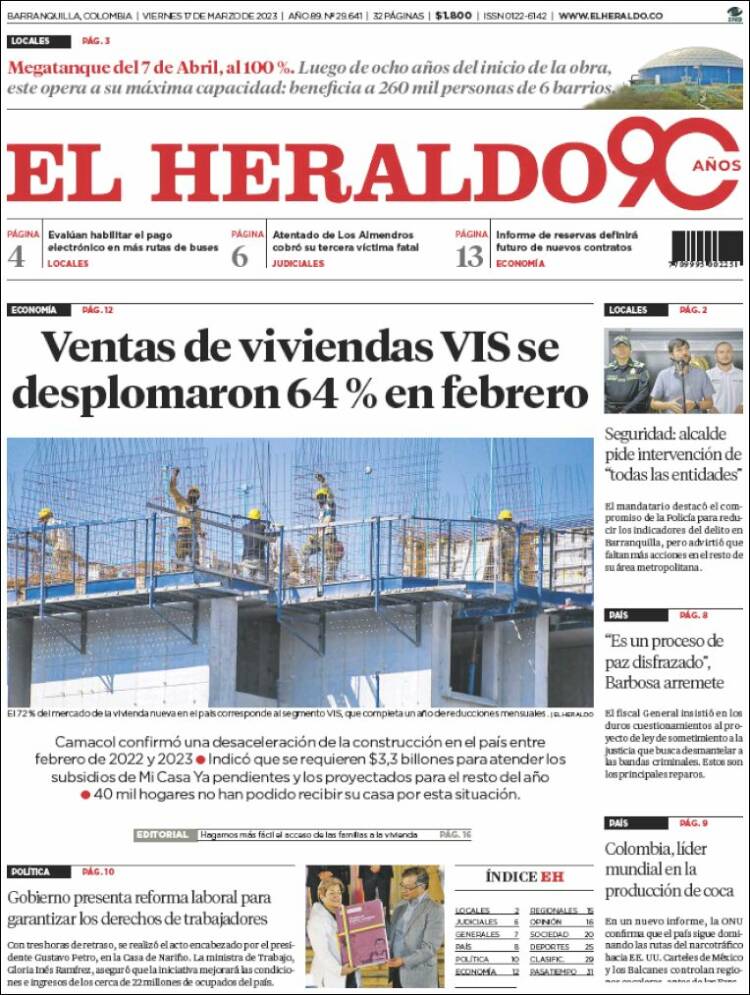 Portada de El Heraldo (Colombia)