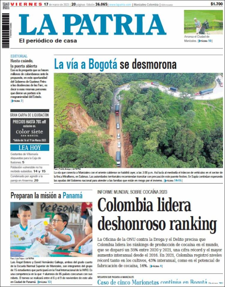 Portada de La Patria (Colombia)