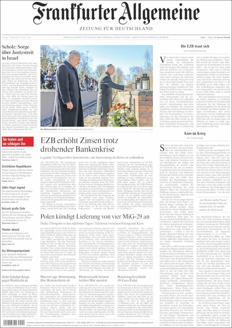 Portada de Frankfurter Allgemeine (Alemania)