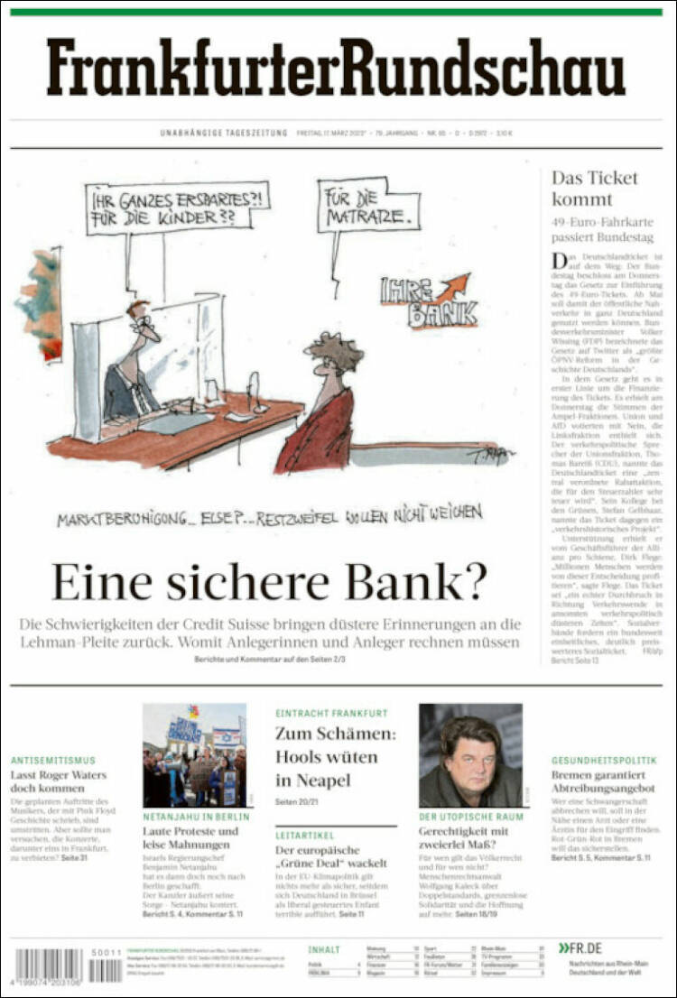 Portada de Frankfurter Rundschau (Alemania)