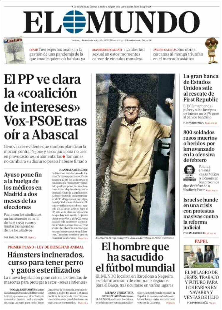 Portada de El Mundo (España)