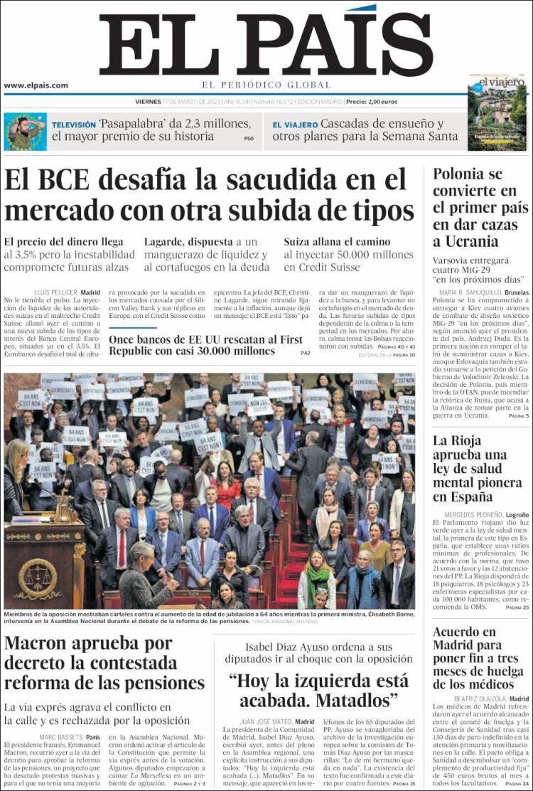 Portada de El País (España)