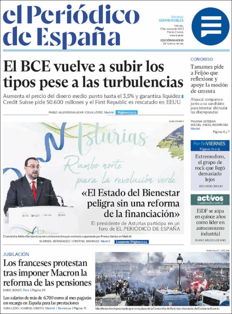 Portada de El Periódico de España (España)