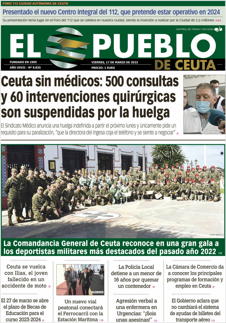 Portada de El Pueblo de Ceuta (España)