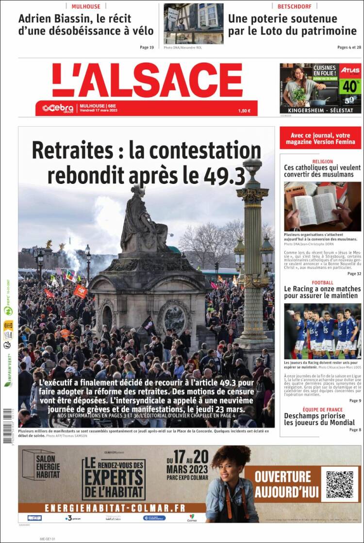 Portada de Journal L'Alsace (Francia)