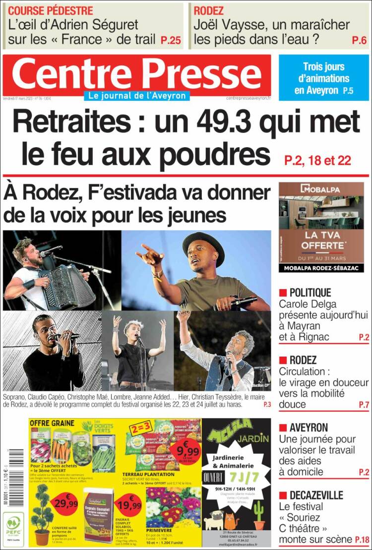 Portada de Centre Presse (Francia)