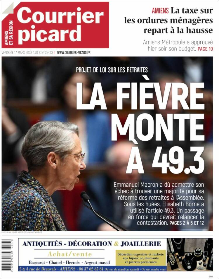 Portada de Courrier Picard (Francia)