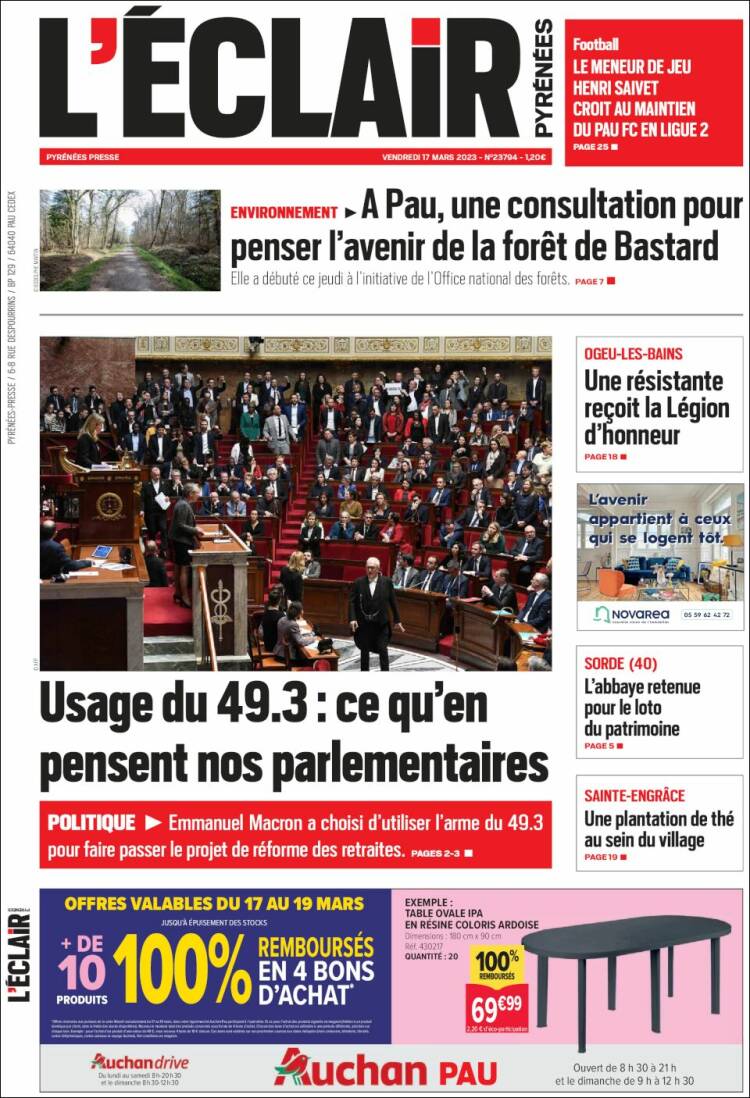 Portada de L'Eclair des Pyrénées (Francia)