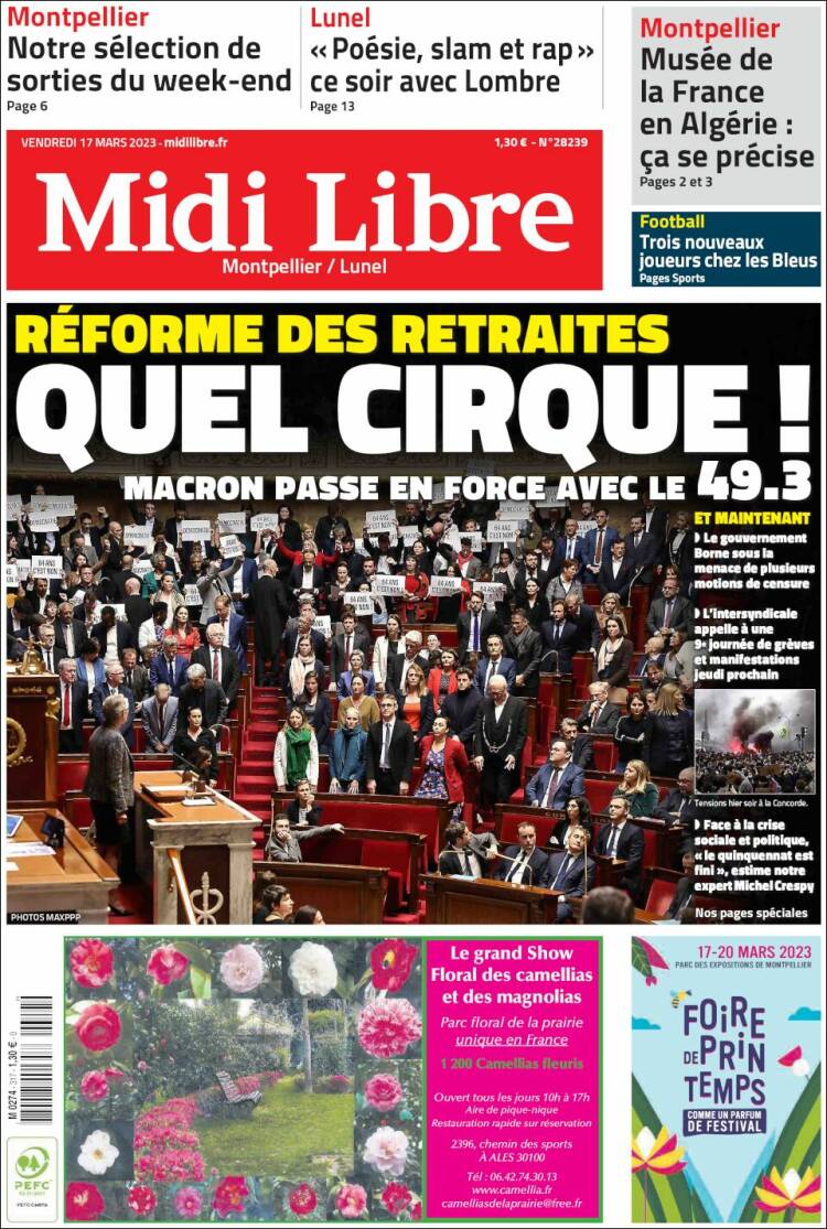 Portada de Midi Libre (Francia)