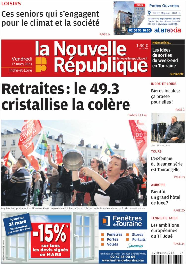 Portada de La Nouvelle Republique (Francia)