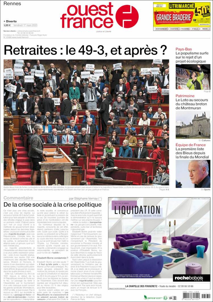 Portada de Ouest France (Francia)