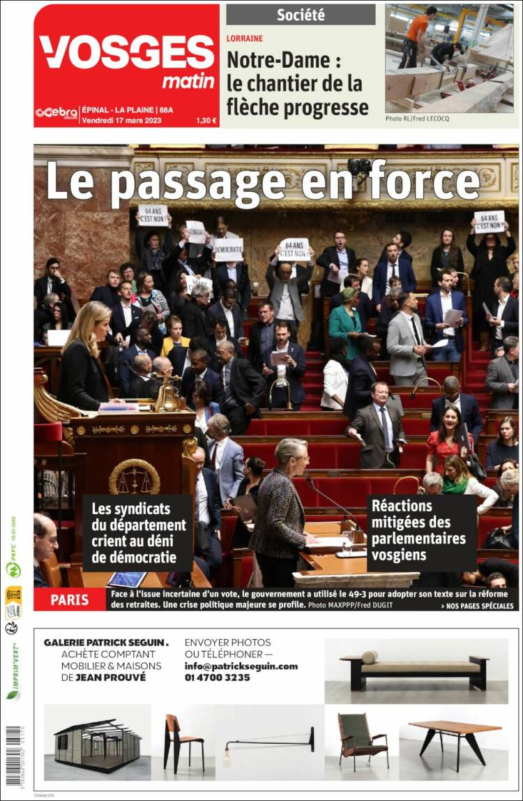 Portada de Vosges Matin (Francia)