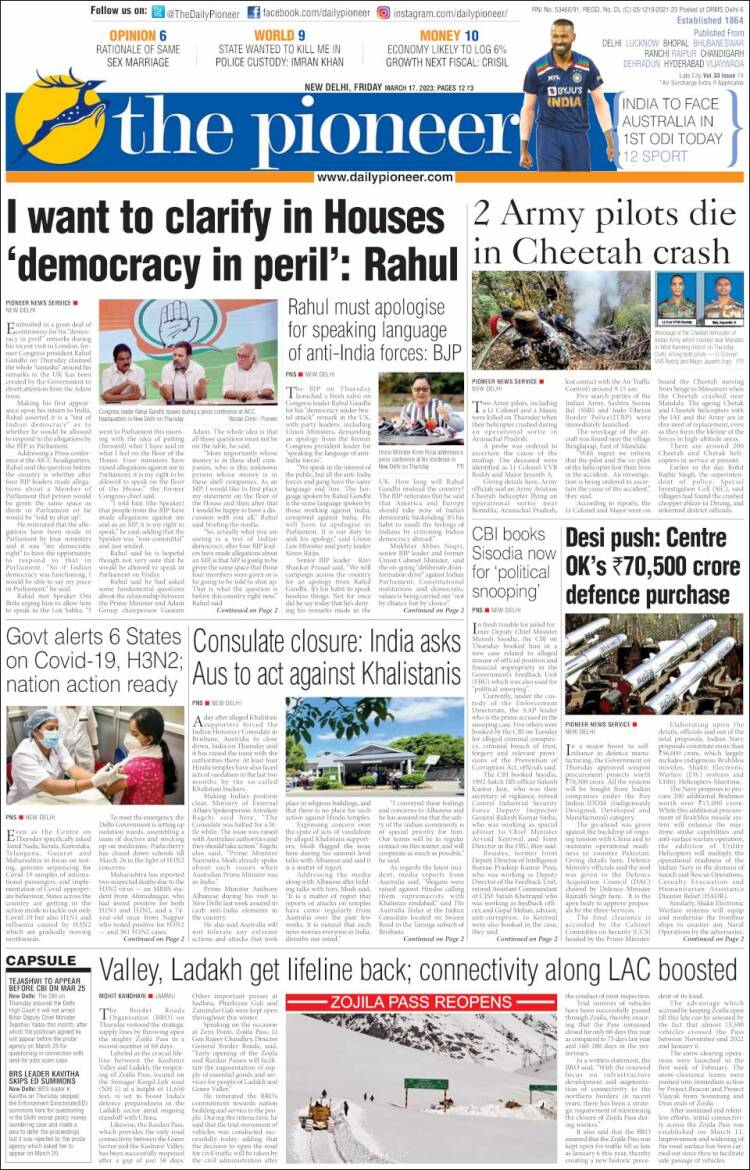 Portada de The Pioneer (India)