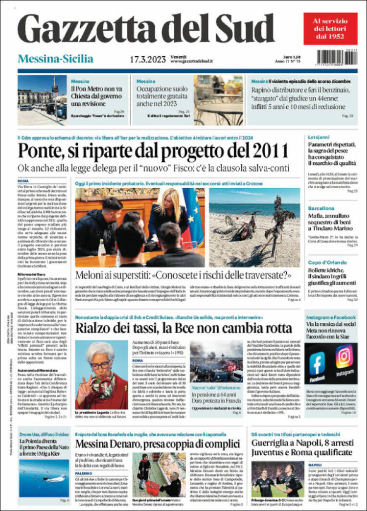 Portada de Gazzetta del Sud (Italia)