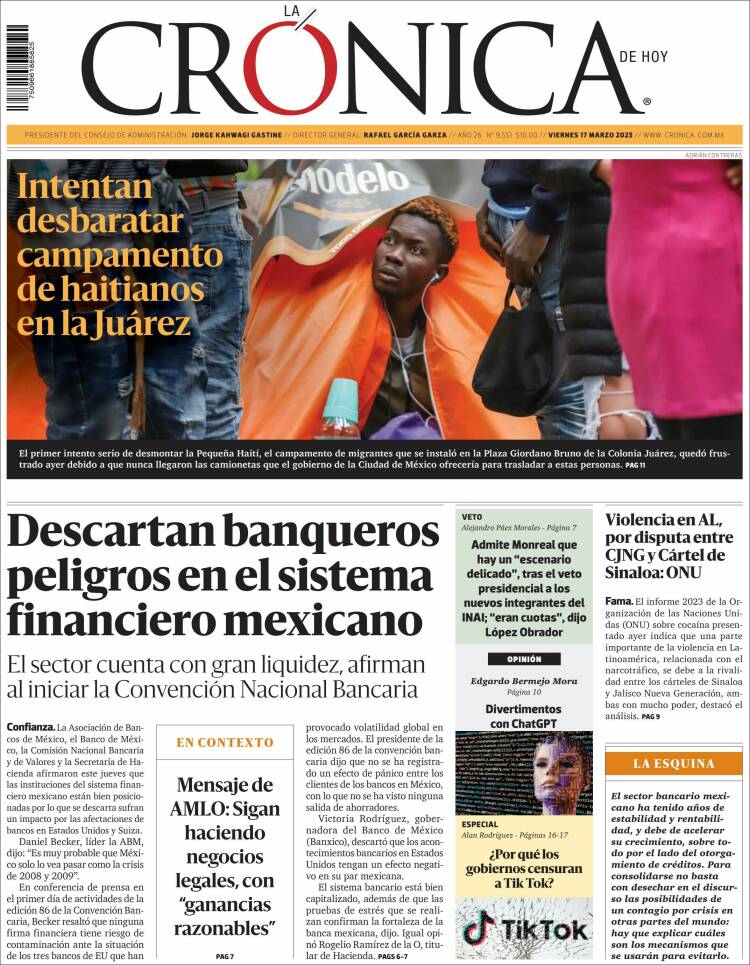 Portada de La Crónica de Hoy (México)