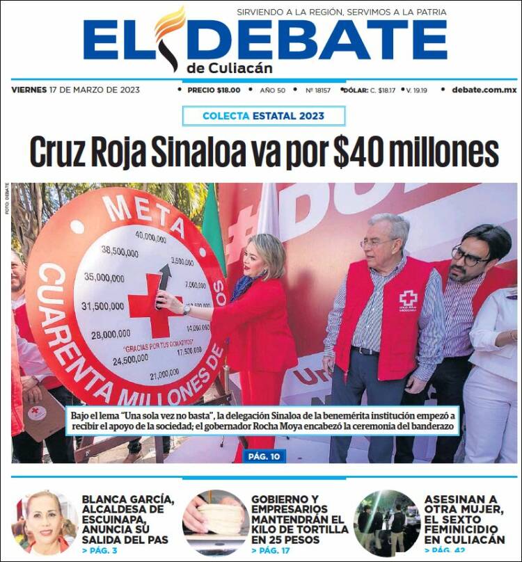 Portada de El Debate de Culiacán (México)