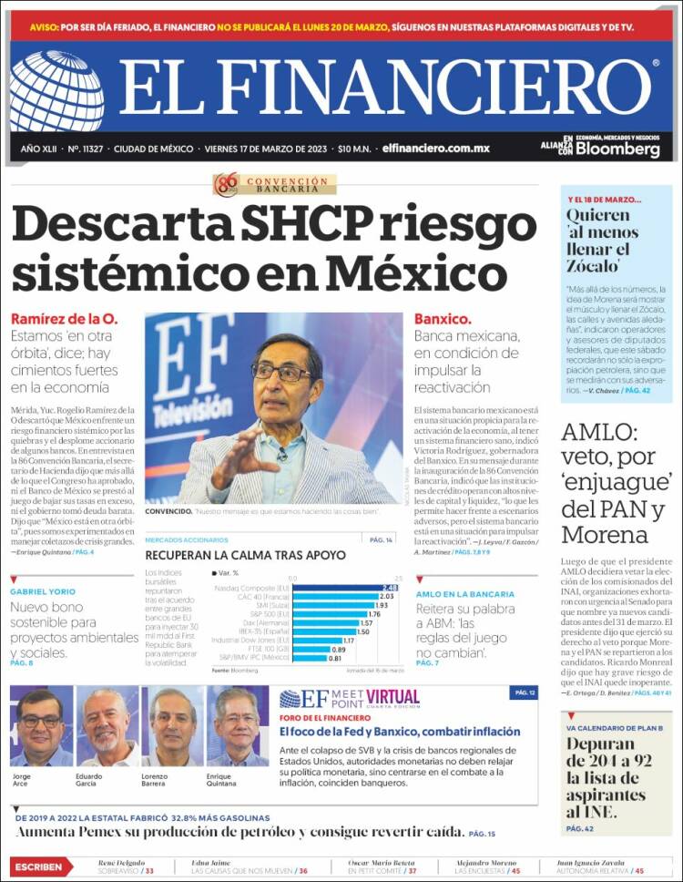 Portada de El Financiero (Mexico)